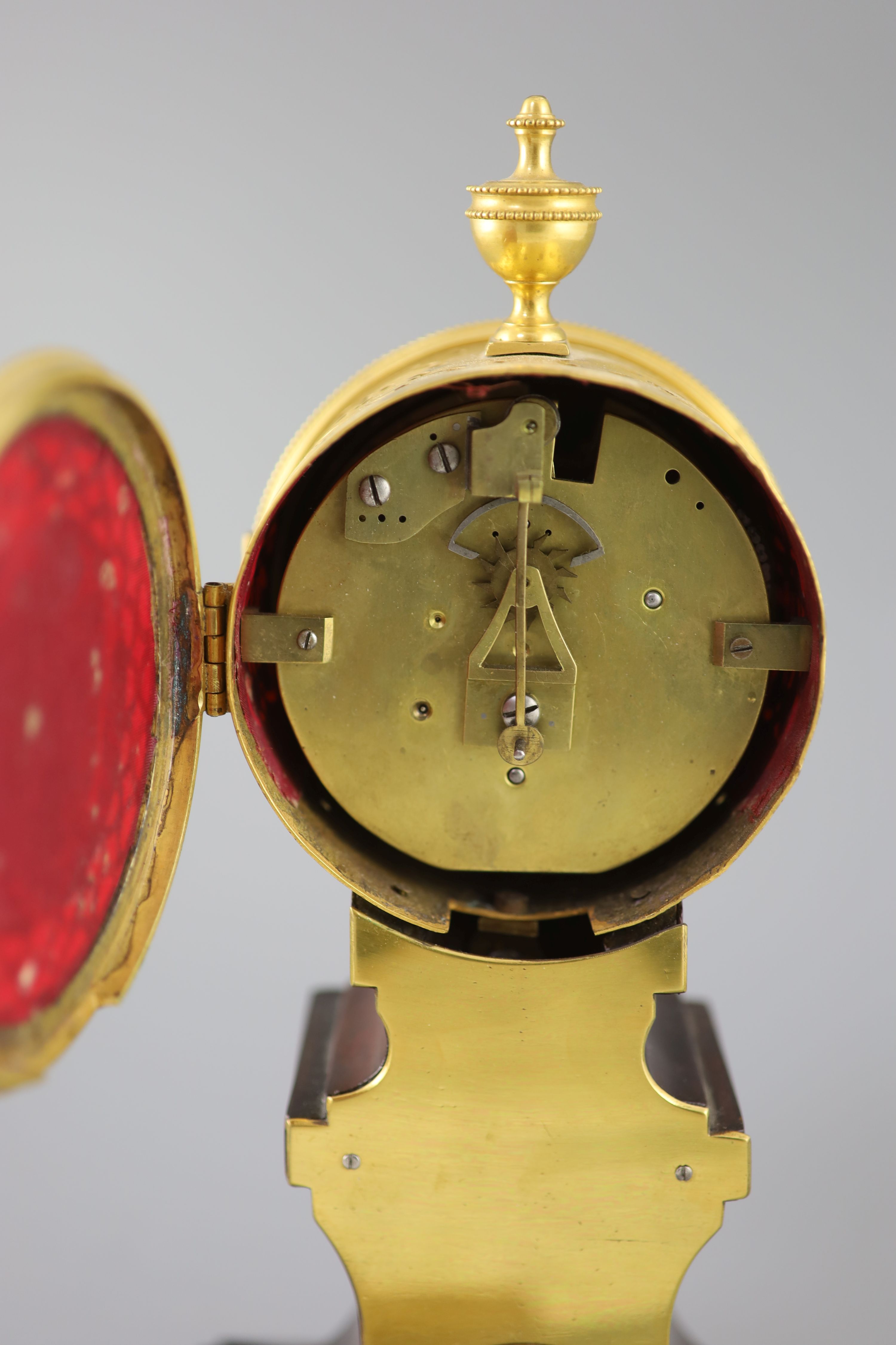 Weeks Museum. A Regency gilt brass and mahogany drum case mantel timepiece, height 12.5in.